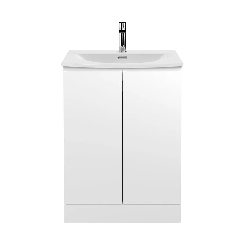 Hudson Reed Urban 600mm Floor Standing 2 Door Vanity Unit & Basin 4 Contemp Satin White MFC Painted Matt 840x610x440mm