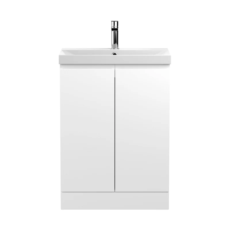 Hudson Reed Urban 600mm Floor Standing 2-door Vanity Unit & Basin 3 Contemp Satin White MFC Painted Matt 860x610x395mm