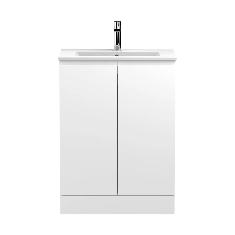 Hudson Reed Urban 600mm Floor Standing 2-door Vanity Unit & Basin 2 Contemp Satin White MFC Painted Matt 828x605x395mm