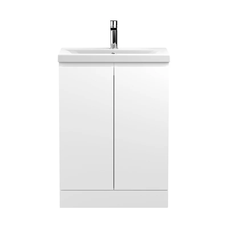 Hudson Reed Urban 600mm Floor Standing 2-door Vanity Unit & Basin 1 Contemp Satin White MFC Painted Matt 850x610x390mm