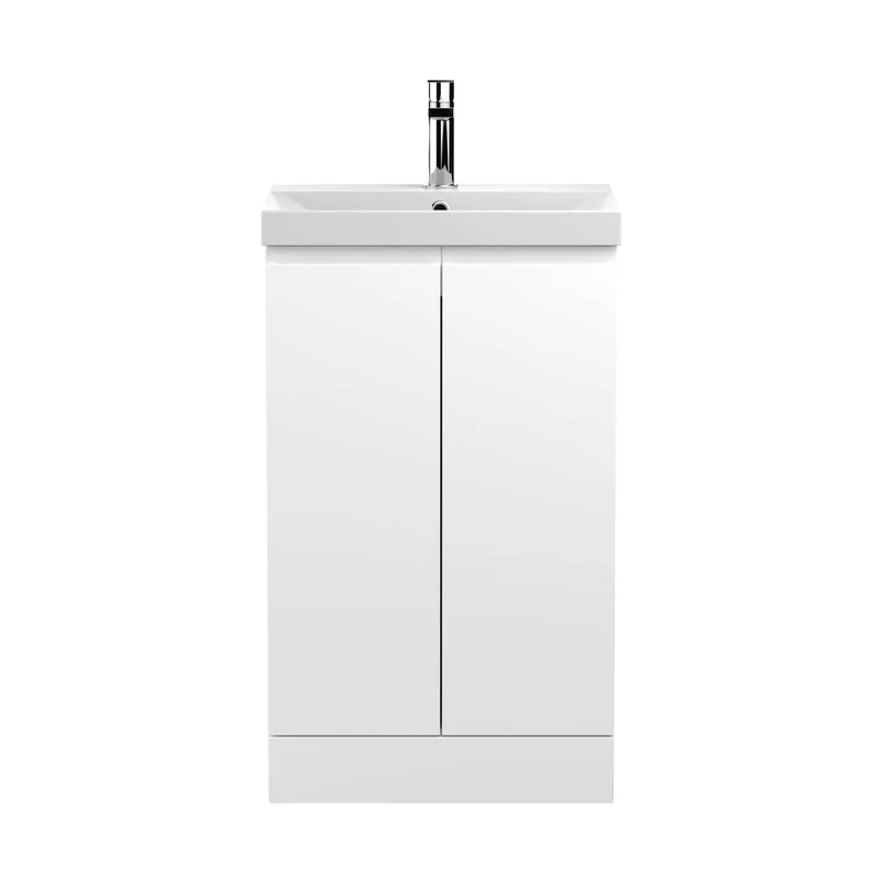 Hudson Reed Urban 500mm Floor Standing 2-door Vanity Unit & Basin 3 Contemp Satin White MFC Painted Matt 860x510x395mm