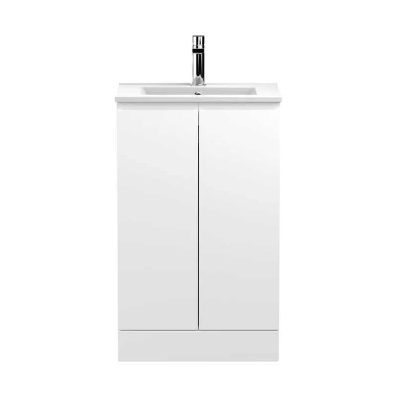 Hudson Reed Urban 500mm Floor Standing 2-door Vanity Unit & Basin 2 Contemp Satin White MFC Painted Matt 828x505x395mm