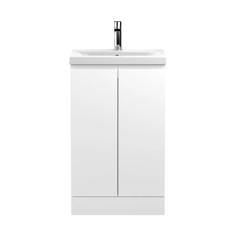 Hudson Reed Urban 500mm Floor Standing 2-door Vanity Unit & Basin 1 Contemp Satin White MFC Painted Matt 850x510x390mm