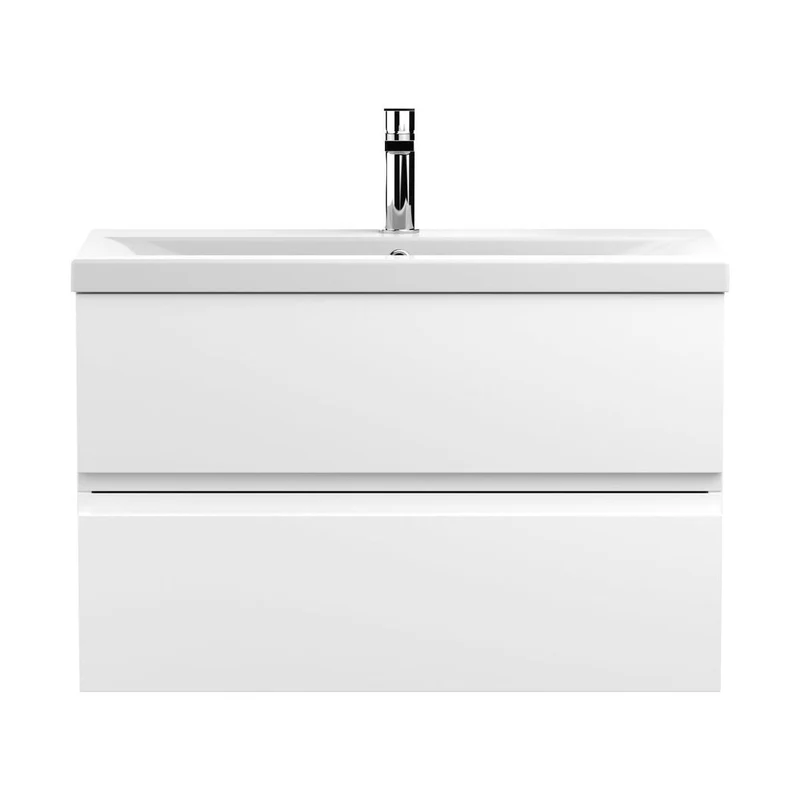 Hudson Reed Urban 800mm Wall Hung 2-drawer Vanity Unit & Basin 1 Contemp Satin White MFC Painted Matt 540x810x390mm