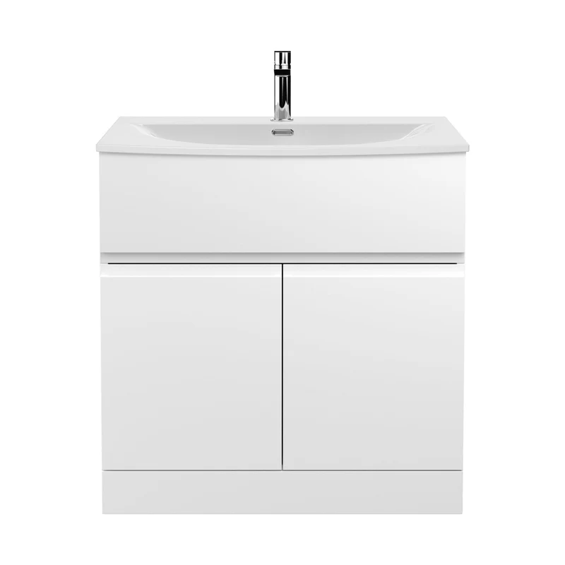 Hudson Reed Urban 800mm Floor Standing 2 Door Vanity Unit & Basin 4 Contemp Satin White MFC Painted Matt 860x810x395mm