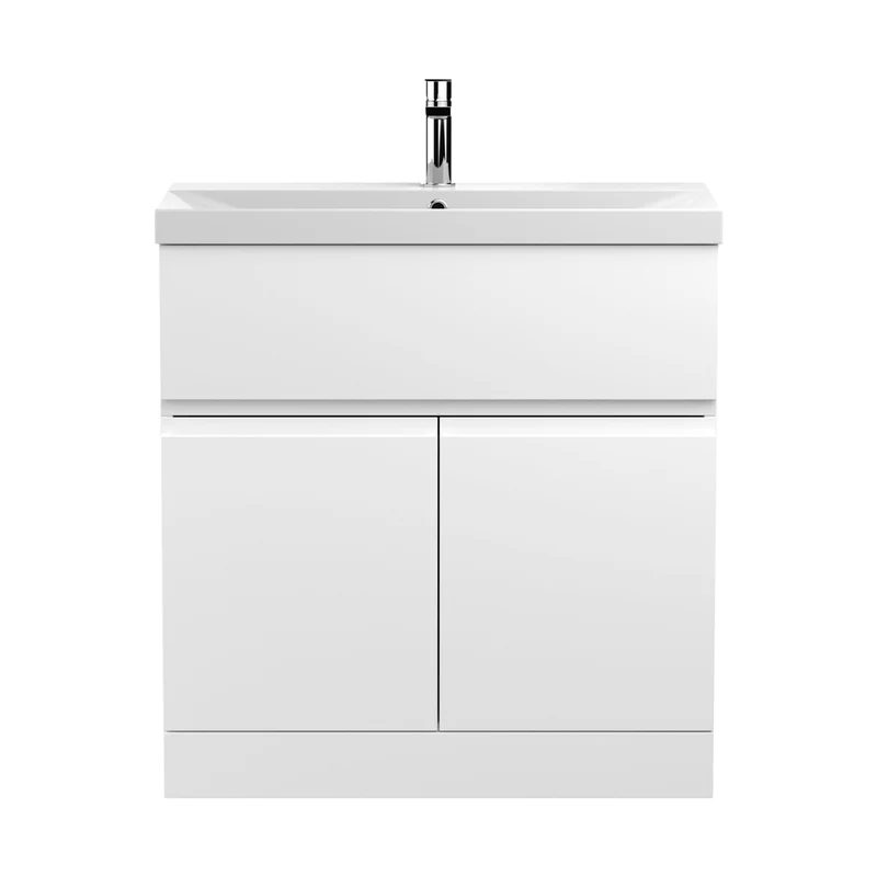 Hudson Reed Urban 800mm Floor Standing 2-door Vanity Unit & Basin 3 Contemp Satin White MFC Painted Matt 8660x810x395mm