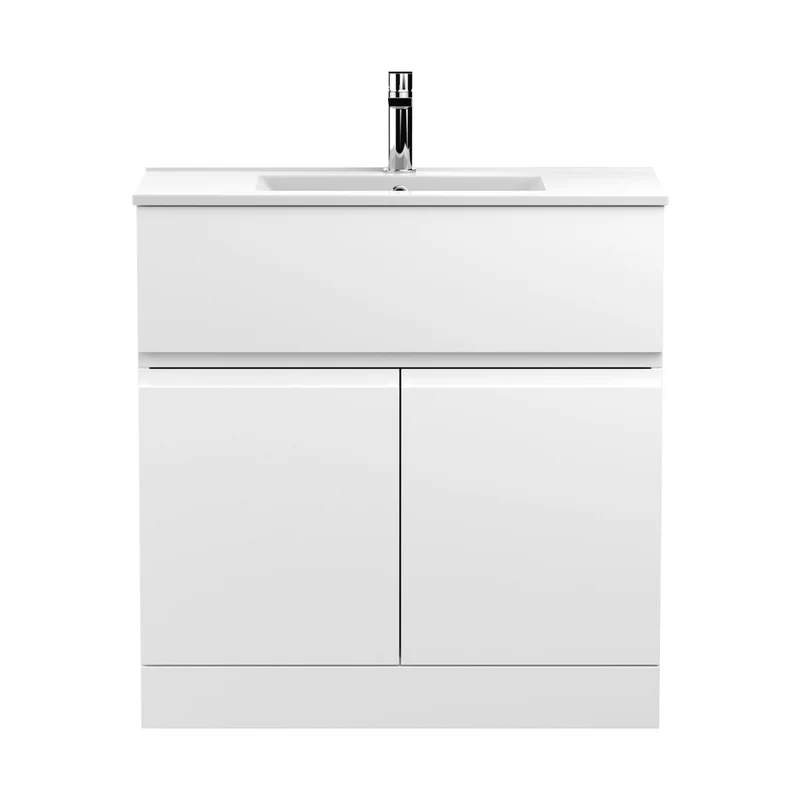 Hudson Reed Urban 800mm Floor Standing 2-door Vanity Unit & Basin 2 Contemp Satin White MFC Painted Matt 828x805x395mm