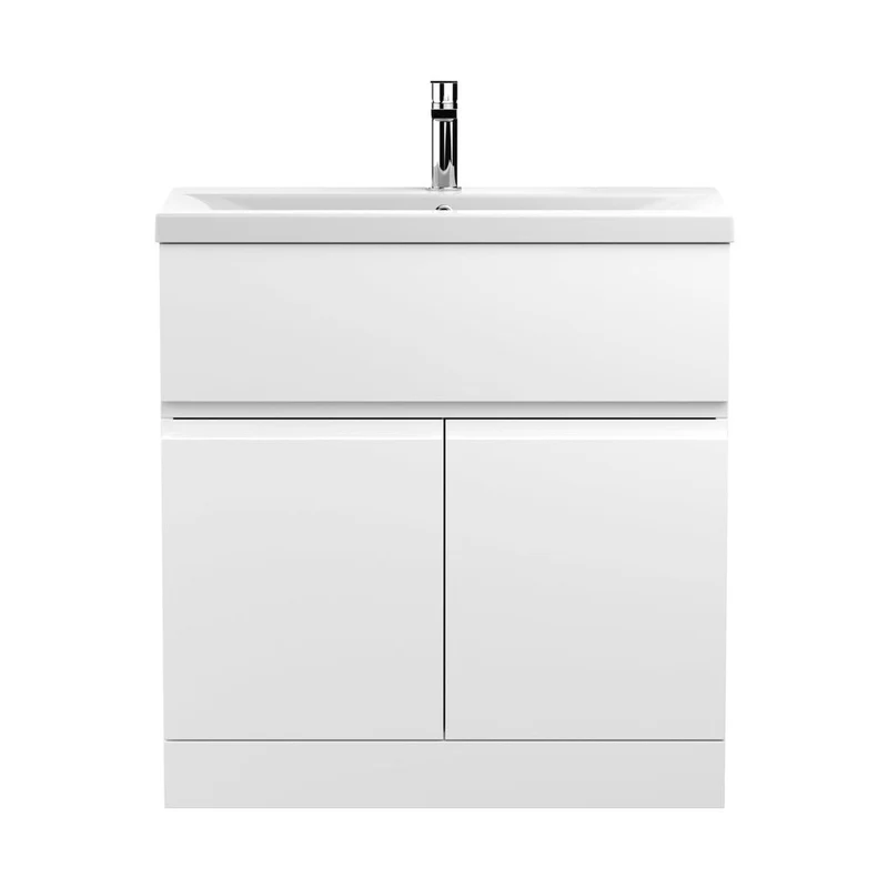 Hudson Reed Urban 800mm Floor Standing 2-door Vanity Unit & Basin 1 Contemp Satin White MFC Painted Matt 850x810x390mm