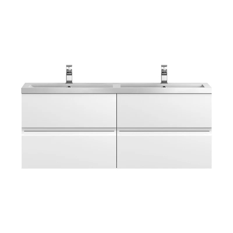Hudson Reed Urban 1200 Wall Hung 4 Drawer Vanity & Double Basin Contemp Satin White MFC Painted Matt 540x1205x383mm - URB104C