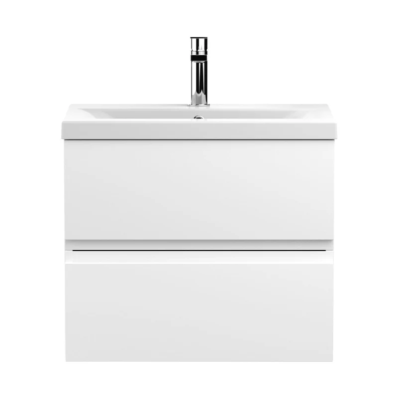 Hudson Reed Urban 600mm Wall Hung 2-drawer Vanity Unit & Basin 1 Contemp Satin White MFC Painted Matt 540x610x390mm