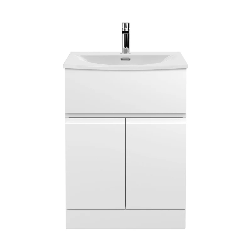 Hudson Reed Urban 600mm Floor Standing 2 Door/drawer Vanity Unit & Basin 4 Contemp Satin White MFC Painted Matt 840x610x440mm