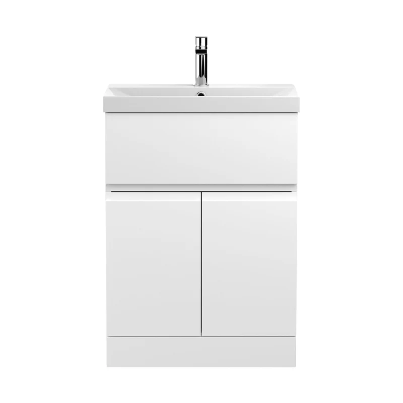 Hudson Reed Urban 600mm Floor Standing 2-door/drawer Vanity Unit & Basin 3 Contemp Satin White MFC Painted Matt 860x610x395mm