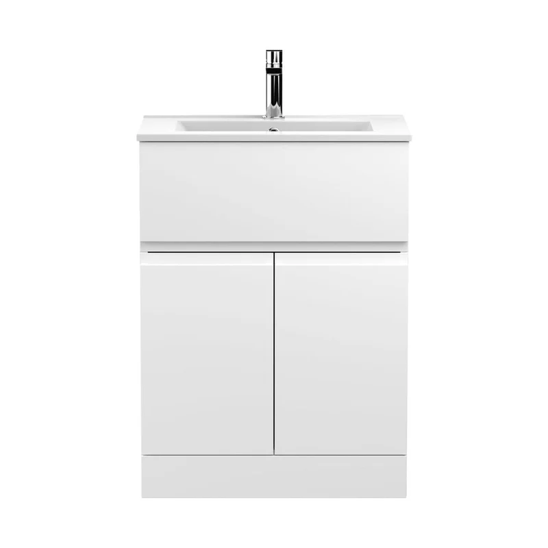 Hudson Reed Urban 600mm Floor Standing 2-door/drawer Vanity Unit & Basin 2 Contemp Satin White MFC Painted Matt 828x605x395mm