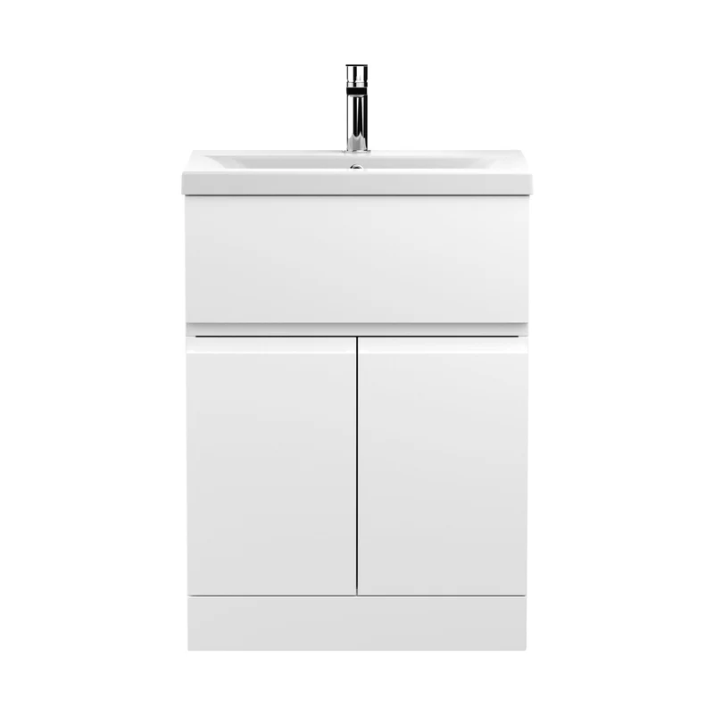 Hudson Reed Urban 600mm Floor Standing 2-door/drawer Vanity Unit & Basin 1 Contemp Satin White MFC Painted Matt 850x610x390mm