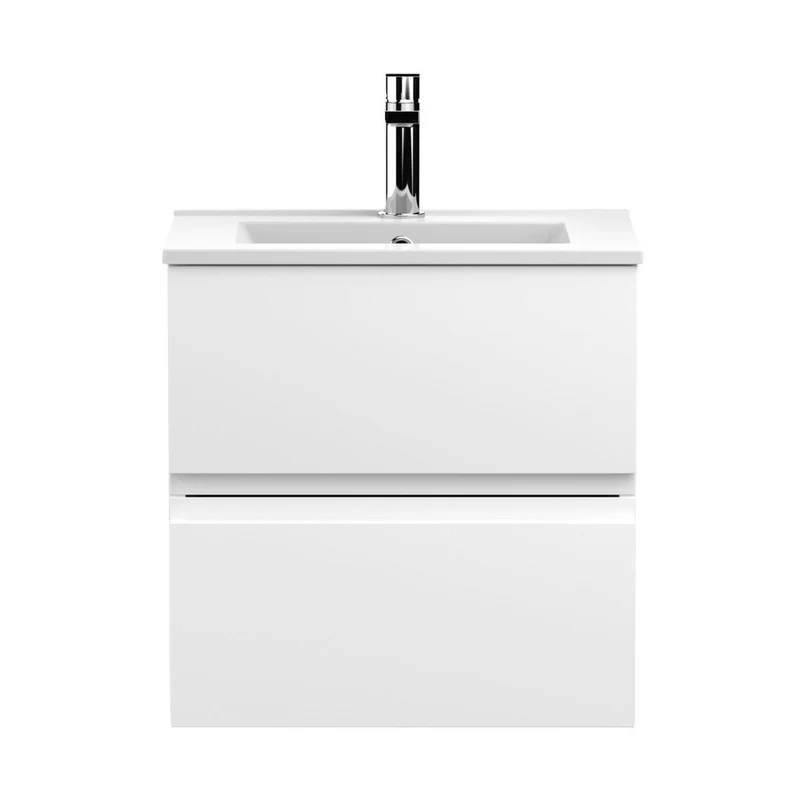 Hudson Reed Urban 500mm Wall Hung 2-drawer Vanity Unit & Basin 2 Contemp Satin White MFC Painted Matt 540x505x395mm
