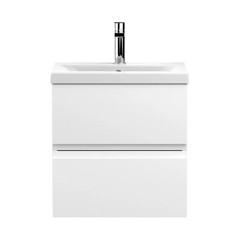 Hudson Reed Urban 500mm Wall Hung 2-drawer Vanity Unit & Basin 1 Contemp Satin White MFC Painted Matt 540x510x390mm