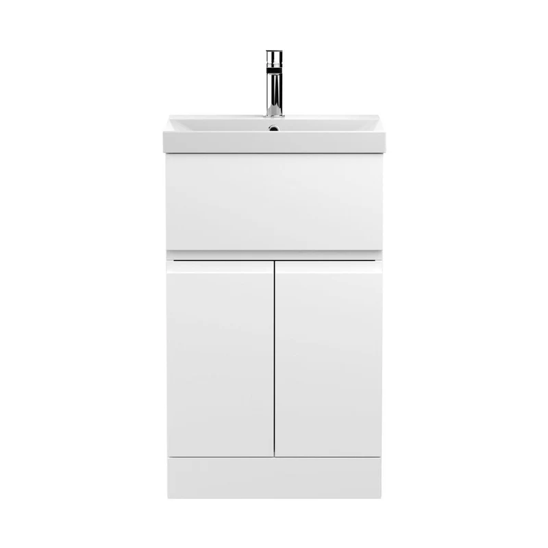 Hudson Reed Urban 500mm Floor Standing 2-door/drawer Vanity Unit & Basin 3 Contemp Satin White MFC Painted Matt 860x510x395mm