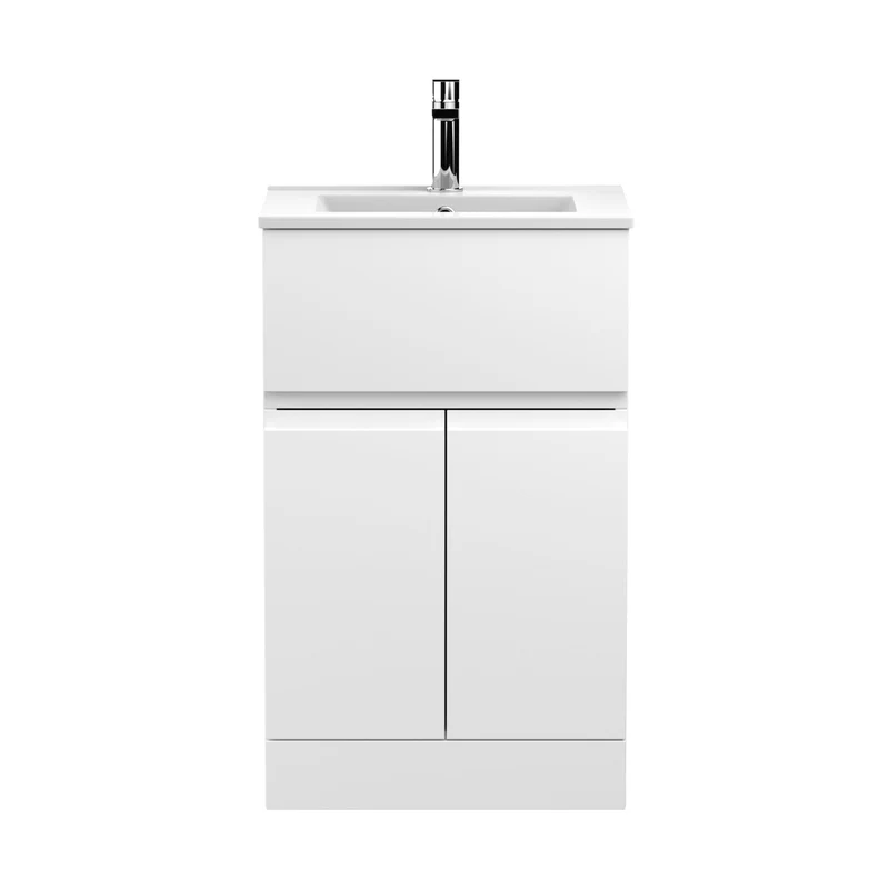 Hudson Reed Urban 500mm Floor Standing 2-door/drawer Vanity Unit & Basin 2 Contemp Satin White MFC Painted Matt 828x505x395mm