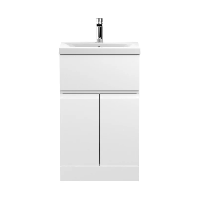 Hudson Reed Urban 500mm Floor Standing 2-door/drawer Vanity Unit & Basin 1 Contemp Satin White MFC Painted Matt 850x510x390mm