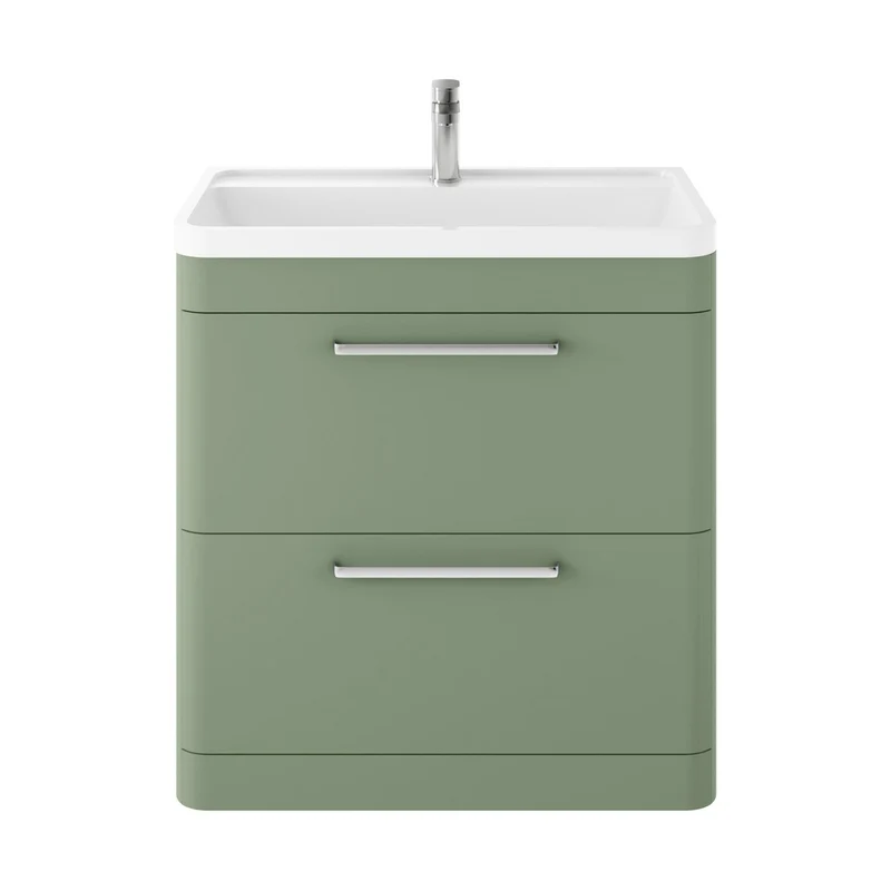 Hudson Reed Solar Floor Standing 800mm Cabinet & Polymarble Basin Contemp Fern Green MDF Vinyl Smooth Matt 840x800x445mm