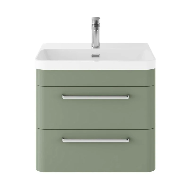 Hudson Reed Solar Wall Hung 600mm Cabinet & Thin Edge Ceramic Basin Contemp Fern Green MDF Vinyl Smooth Matt 562x607x460mm