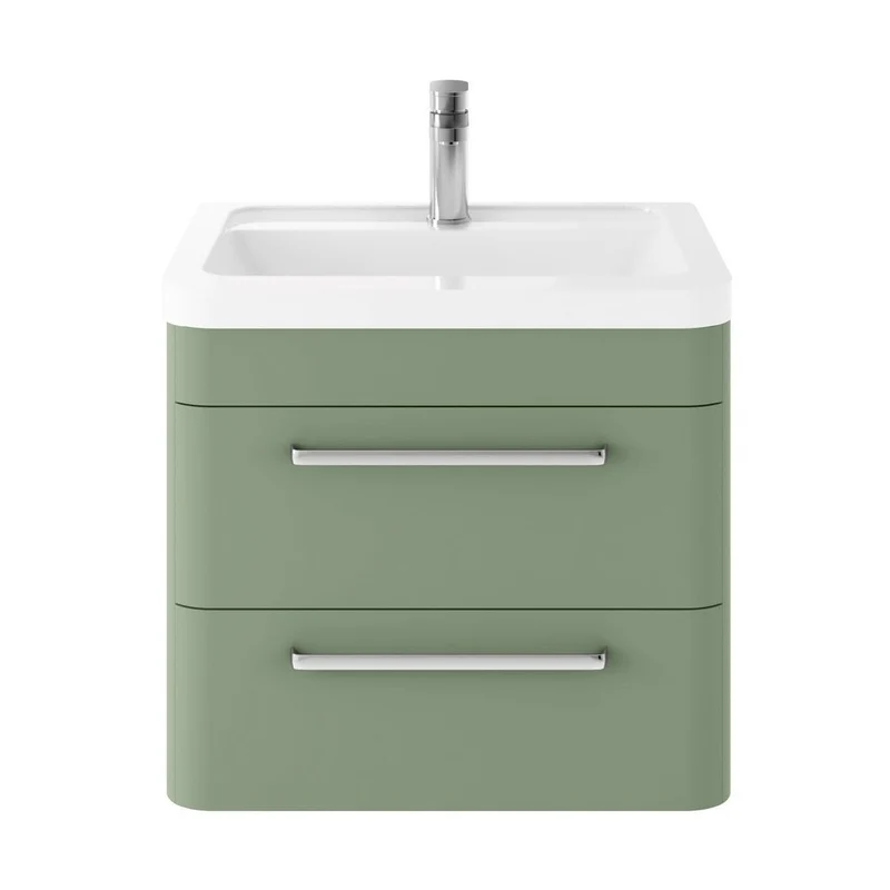 Hudson Reed Solar Wall Hung 600mm Cabinet & Ceramic Basin Contemp Fern Green MDF Vinyl Smooth Matt 540x600x445mm