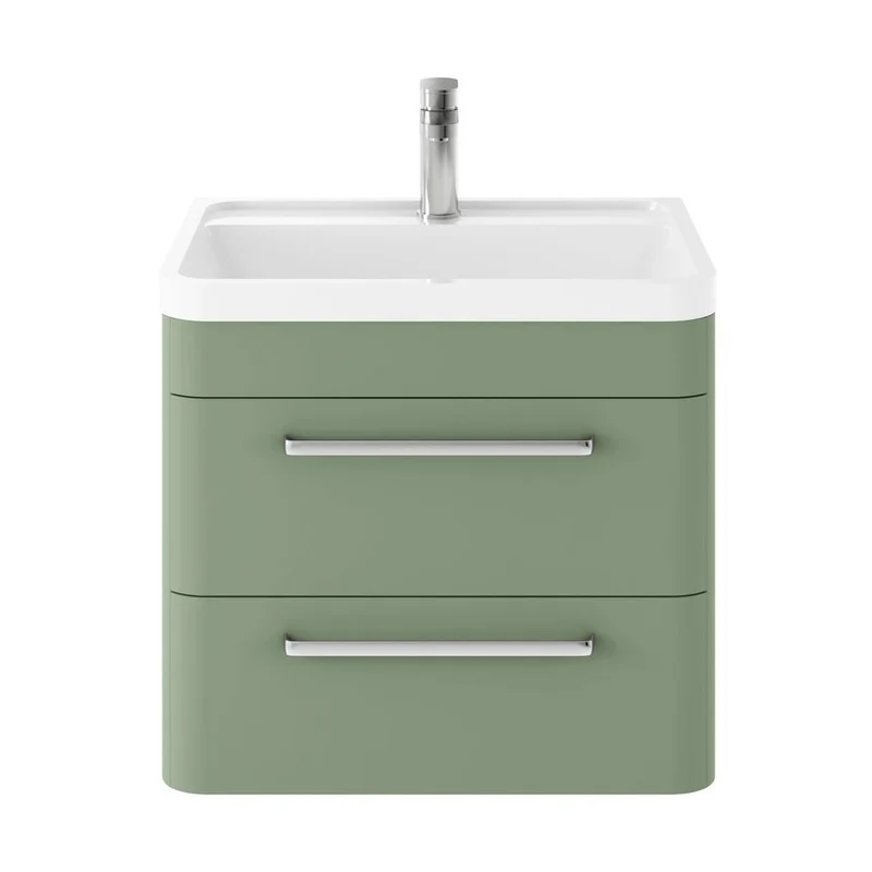 Hudson Reed Solar Wall Hung 600mm Cabinet & Polymarble Basin Contemp Fern Green MDF Vinyl Smooth Matt 540x600x445mm