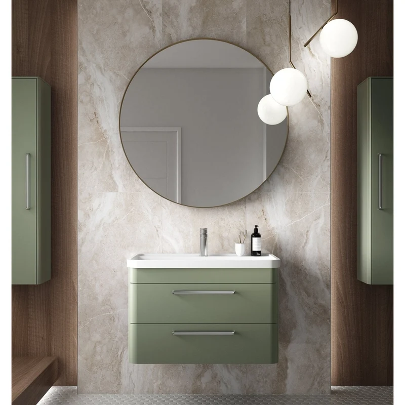 Hudson Reed Solar Wall Hung 600mm Cabinet & Polymarble Basin Contemp Fern Green MDF Vinyl Smooth Matt 540x600x445mm