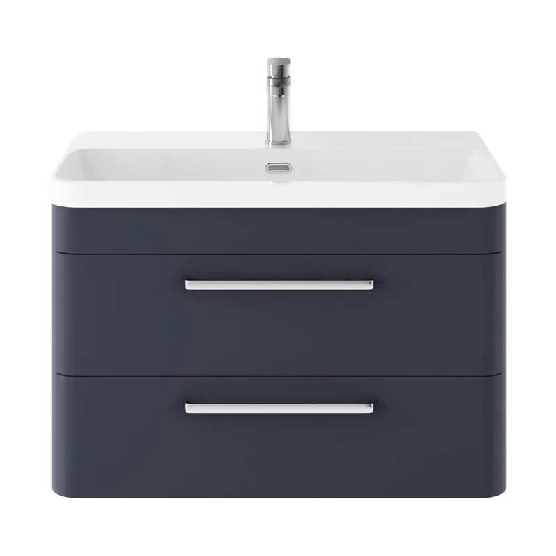 Hudson Reed Solar Wall Hung 800mm Cabinet & Thin Edge Ceramic Basin Contemp Indigo Blue MDF Vinyl Smooth Matt 562x810x460mm