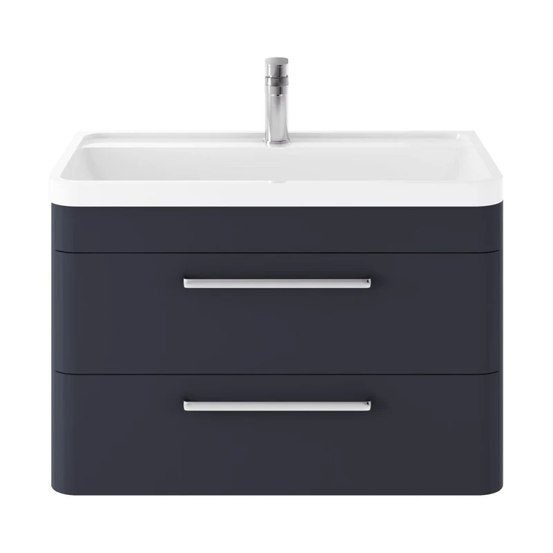 Hudson Reed Solar Wall Hung 800mm Cabinet & Polymarble Basin Contemp Indigo Blue MDF Vinyl Smooth Matt 540x800x450mm