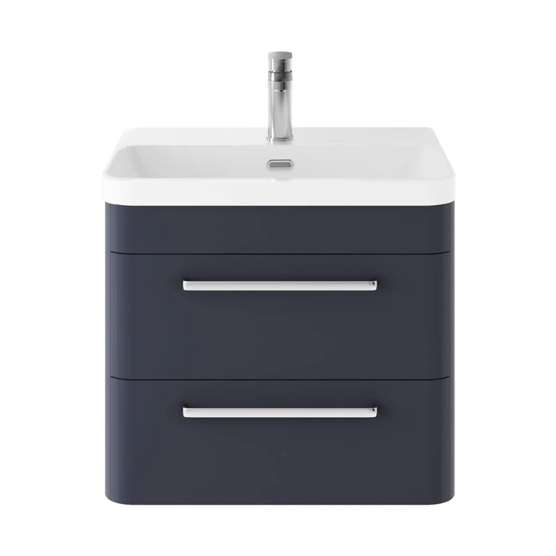 Hudson Reed Solar Wall Hung 600mm Cabinet & Thin Edge Ceramic Basin Contemp Indigo Blue MDF Vinyl Smooth Matt 562x607x460mm