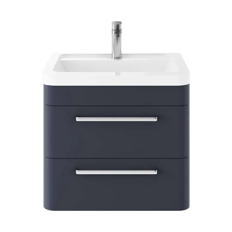 Hudson Reed Solar Wall Hung 600mm Cabinet & Ceramic Basin Contemp Indigo Blue MDF Vinyl Smooth Matt 540x607x450mm