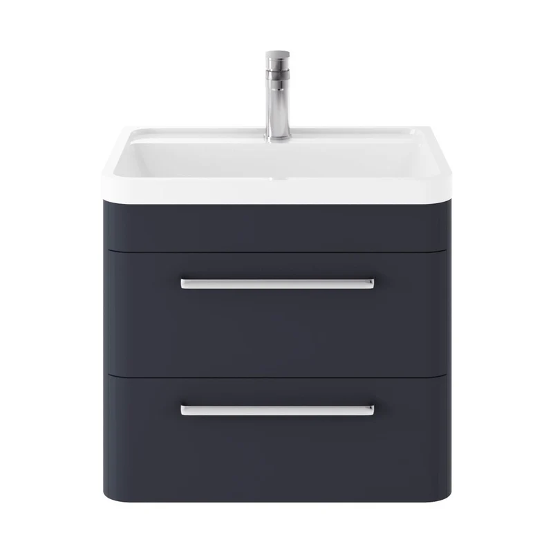 Hudson Reed Solar Wall Hung 600mm Cabinet & Polymarble Basin Contemp Indigo Blue MDF Vinyl Smooth Matt 540x600x450mm