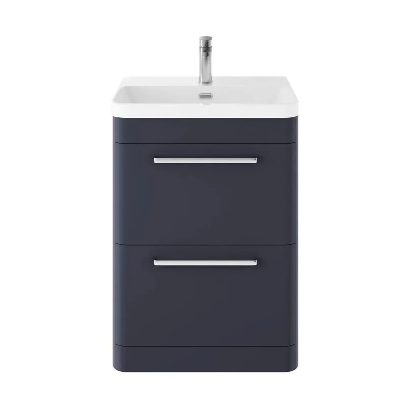 Hudson Reed Solar Floor Standing 600mm Cabinet & Thin Edge Ceramic Basin Contemp Indigo Blue MDF Vinyl Smooth Matt 862x607x460mm
