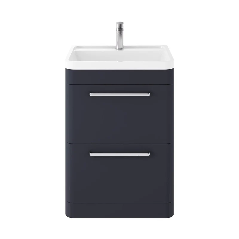 Hudson Reed Solar Floor Standing 600mm Cabinet & Polymarble Basin Contemp Indigo Blue MDF Vinyl Smooth Matt 840x600x450mm