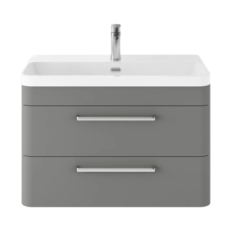 Hudson Reed Solar Wall Hung 800mm Cabinet & Thin Edge Ceramic Basin Contemp Cool Grey MDF Vinyl Smooth Matt 562x810x460mm