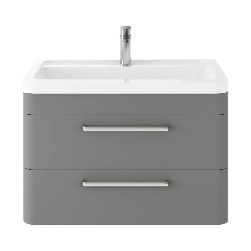 Hudson Reed Solar Wall Hung 800mm Cabinet & Ceramic Basin Contemp Cool Grey MDF Vinyl Smooth Matt 540x807x450mm