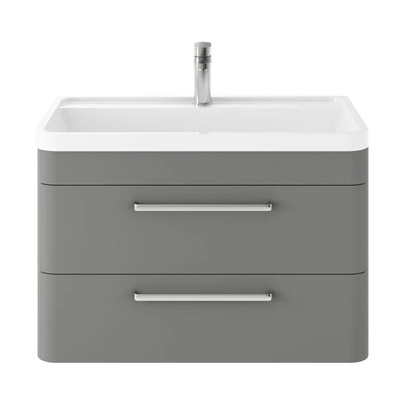 Hudson Reed Solar Wall Hung 800mm Cabinet & Polymarble Basin Contemp Cool Grey MDF Vinyl Smooth Matt 540x800x450mm