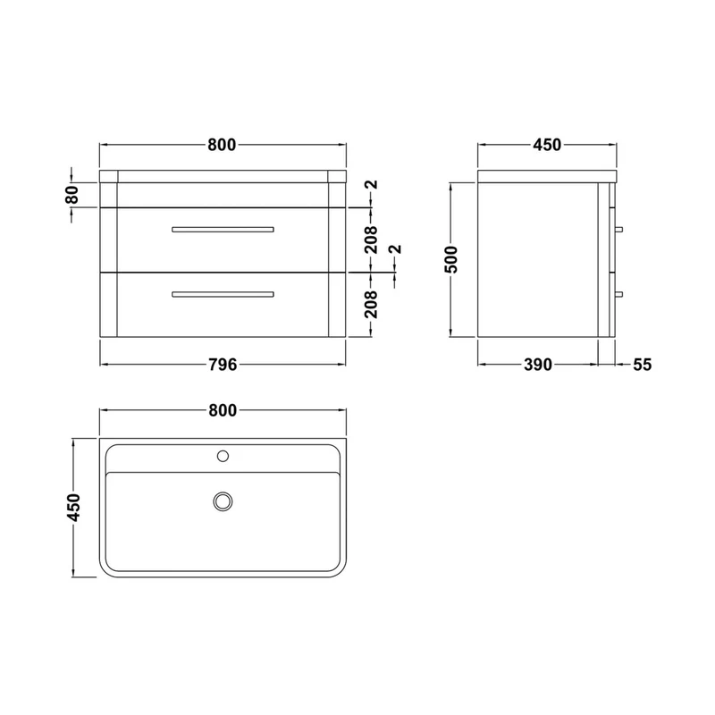 Hudson Reed Solar Wall Hung 800mm Cabinet & Polymarble Basin Contemp Cool Grey MDF Vinyl Smooth Matt 540x800x450mm