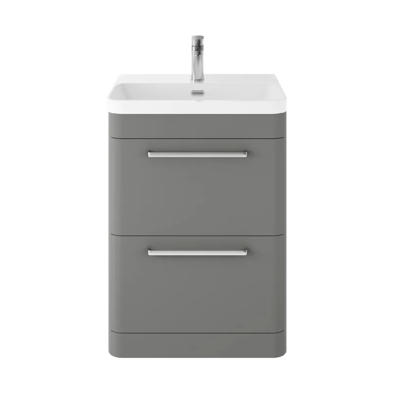 Hudson Reed Solar Floor Standing 600mm Cabinet & Thin Edge Ceramic Basin Contemp Cool Grey MDF Vinyl Smooth Matt 862x607x460mm