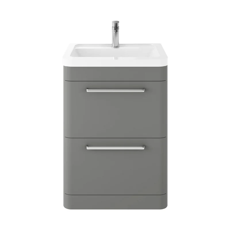 Hudson Reed Solar Floor Standing 600mm Cabinet & Ceramic Basin Contemp Cool Grey MDF Vinyl Smooth Matt 840x607x450mm
