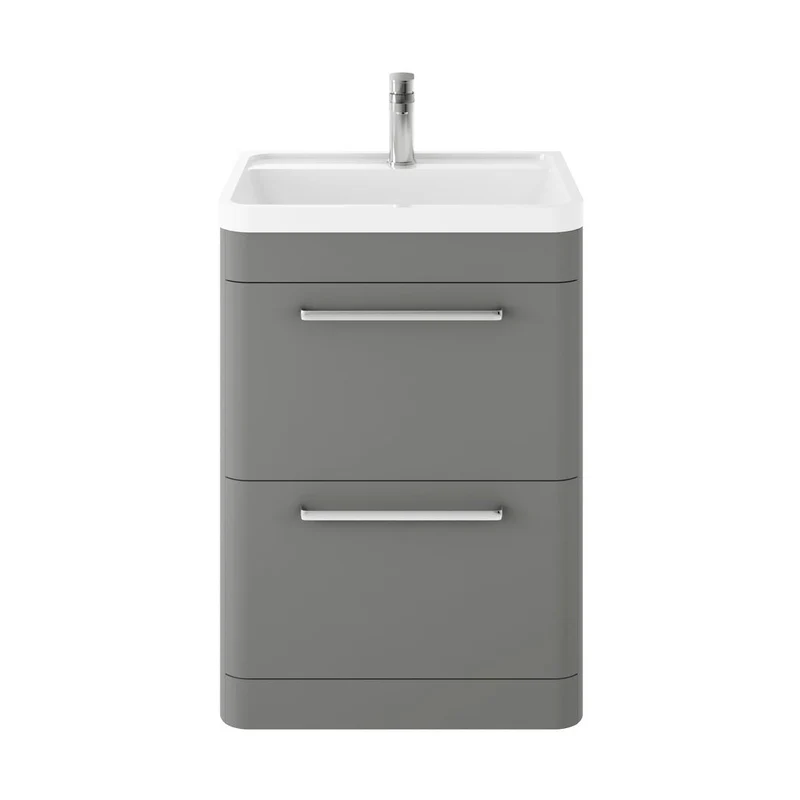 Hudson Reed Solar Floor Standing 600mm Cabinet & Polymarble Basin Contemp Cool Grey MDF Vinyl Smooth Matt 840x600x450mm
