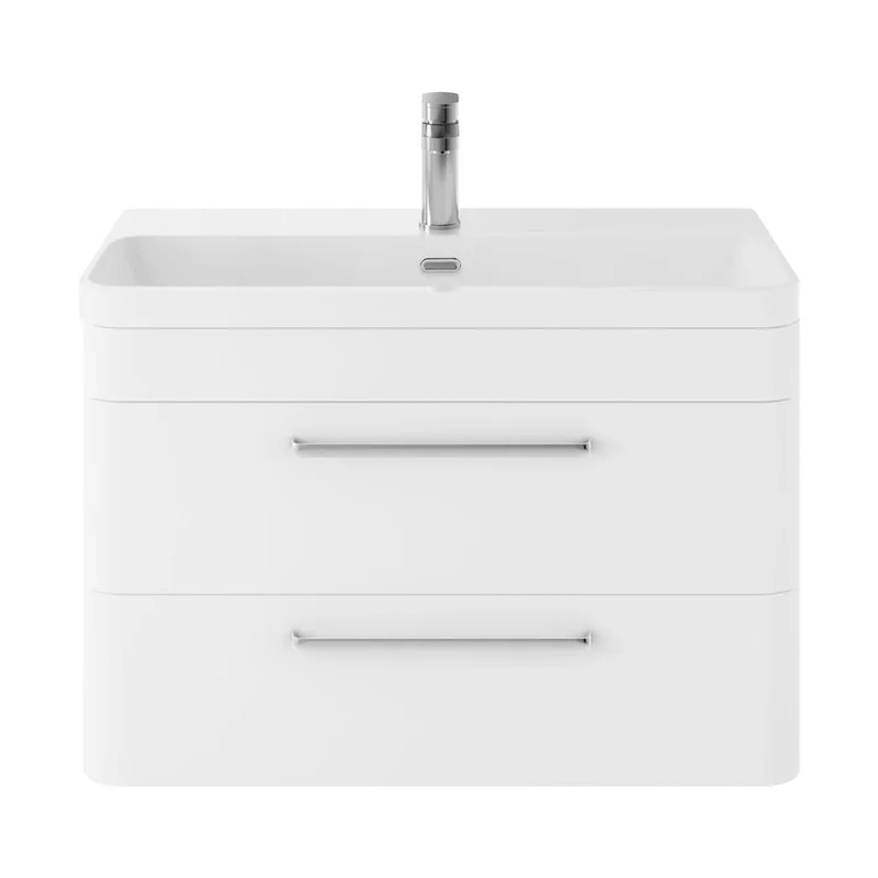 Hudson Reed Solar Wall Hung 800mm Cabinet & Thin Edge Ceramic Basin Contemp Pure White MDF Vinyl Smooth Matt 562x810x460mm