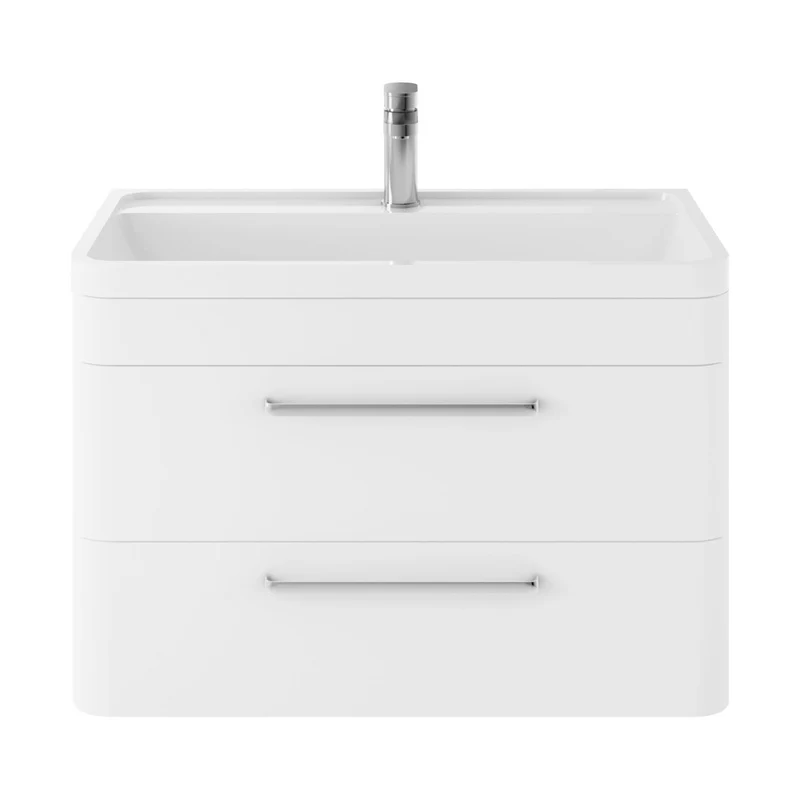 Hudson Reed Solar Wall Hung 800mm Cabinet & Polymarble Basin Contemp Pure White MDF Vinyl Smooth Matt 540x800x450mm