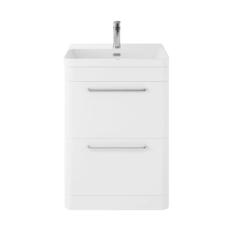 Hudson Reed Solar Floor Standing 600mm Cabinet & Thin Edge Ceramic Basin Contemp Pure White MDF Vinyl Smooth Matt 862x607x460mm