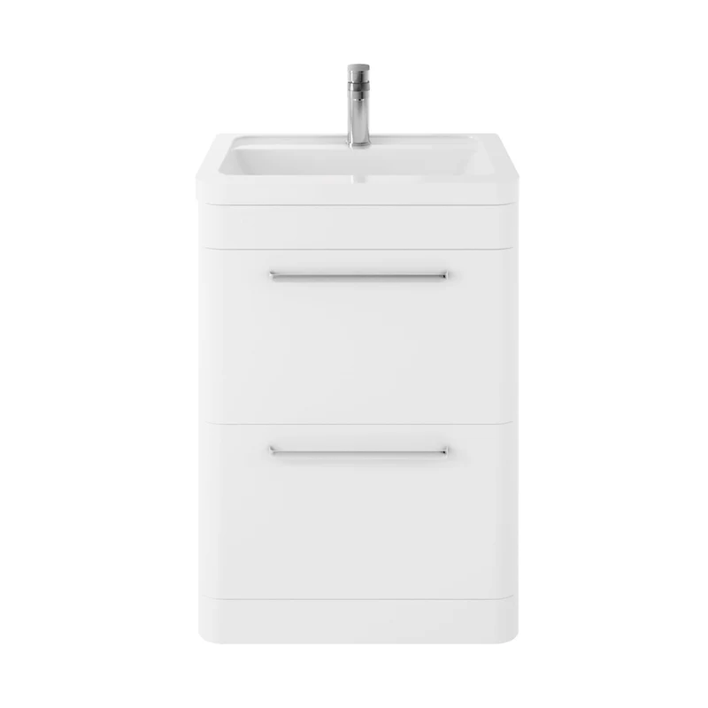 Hudson Reed Solar Floor Standing 600mm Cabinet & Ceramic Basin Contemp Pure White MDF Vinyl Smooth Matt 840x607x450mm