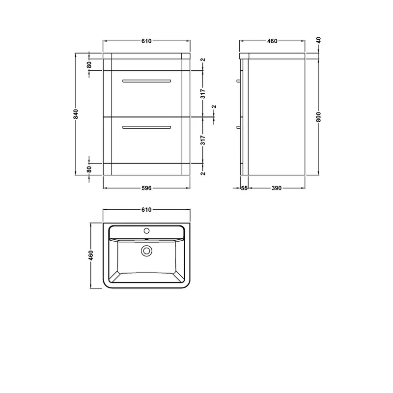 Hudson Reed Solar Floor Standing 600mm Cabinet & Ceramic Basin Contemp Pure White MDF Vinyl Smooth Matt 840x607x450mm