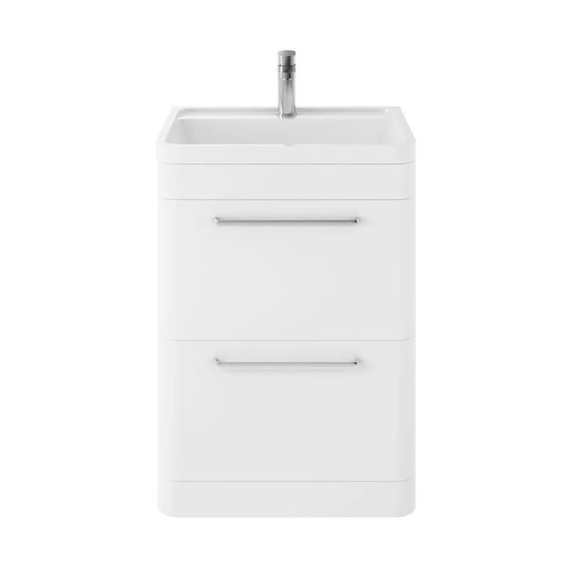 Hudson Reed Solar Floor Standing 600mm Cabinet & Polymarble Basin Contemp Pure White MDF Vinyl Smooth Matt 840x600x450mm