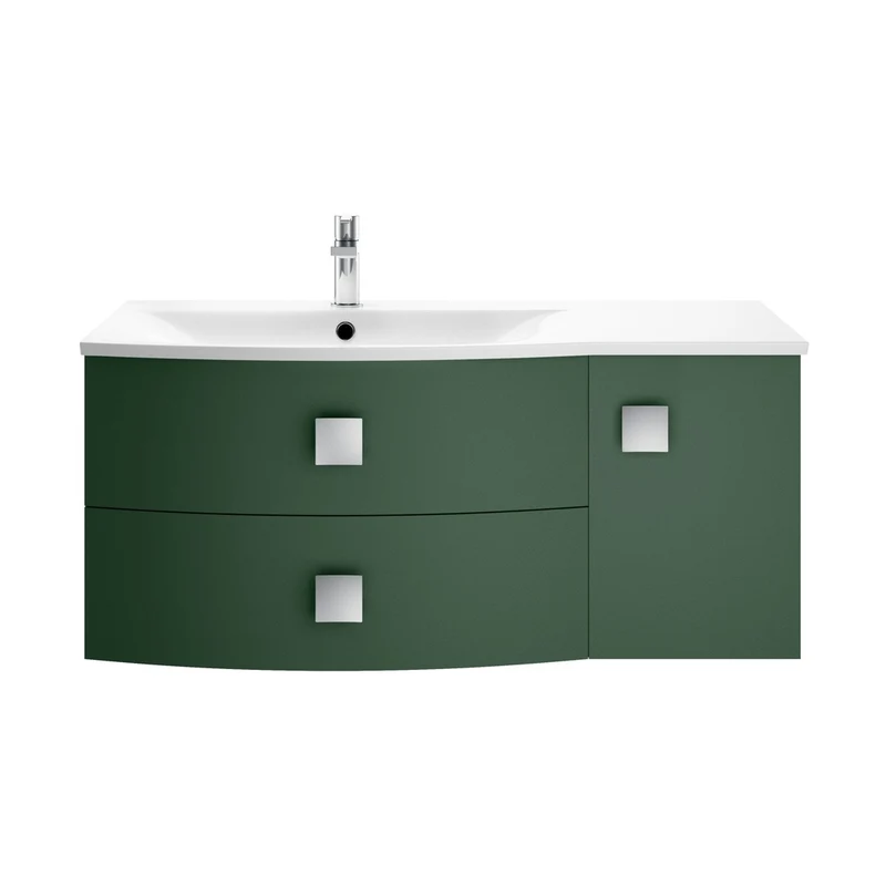 Hudson Reed Sarenna 1000mm Cabinet & Basin - Left Hand Contemp Hunter Green MFC Smooth Matt 448x1012x504mm