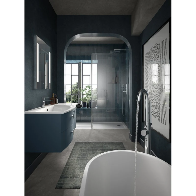 Hudson Reed Sarenna 1000mm Cabinet & Basin - Right Hand Contemp Mineral Blue MFC Smooth Matt 448x1012x504mm